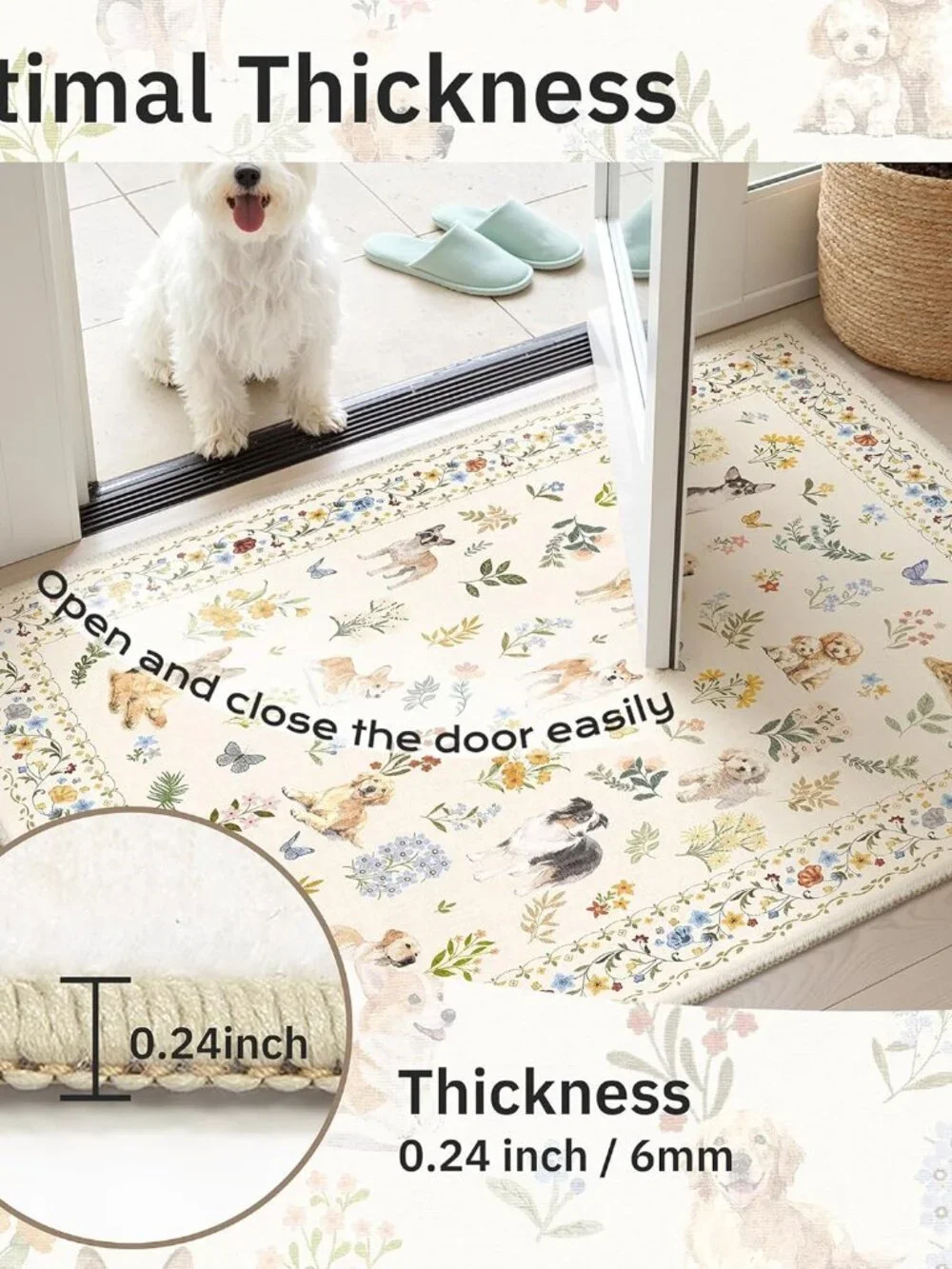 2x3 Dog Rugs for Entryway, Machine Washable Door Mat Animal Floral Small Area Ru - Picture 5 of 9